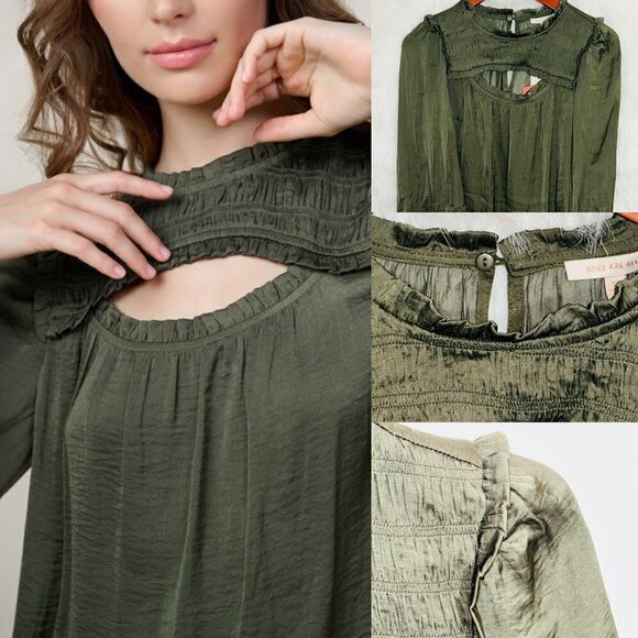 BLOUSE SKIES ARE BLUE PEEK A BOO - OLIVE -XS- NEW WITH TAG - Picture 11 of 15